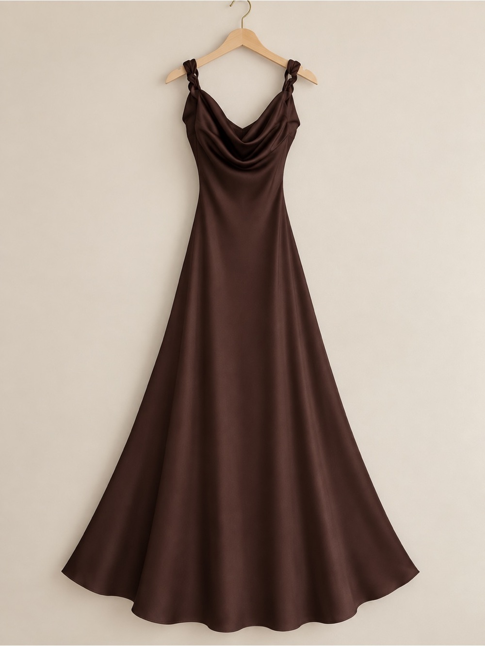 Zara Chocolate Brown Cowl Neck Maxi Dress